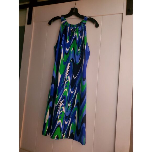 Jude Connally Blue & Green Swirl Print Sleeveless Keyhole Neckline Dress Small - Picture 1 of 10
